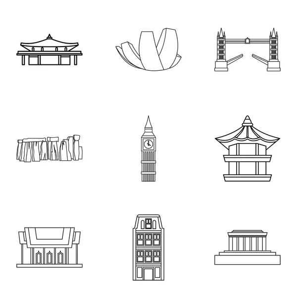 Zestaw ikon Chińska świątynia, styl konturu — Wektor stockowy