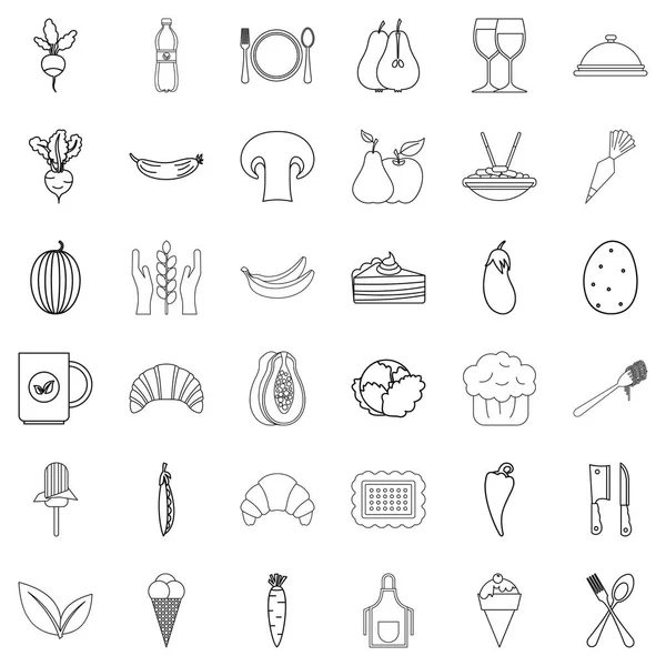 Dieet iconen set, Kaderstijl — Stockvector