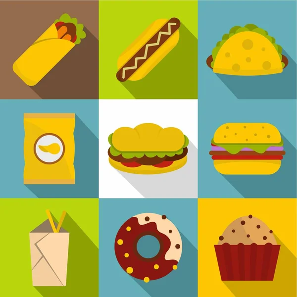 Conjunto de iconos de snacks, estilo plano — Vector de stock