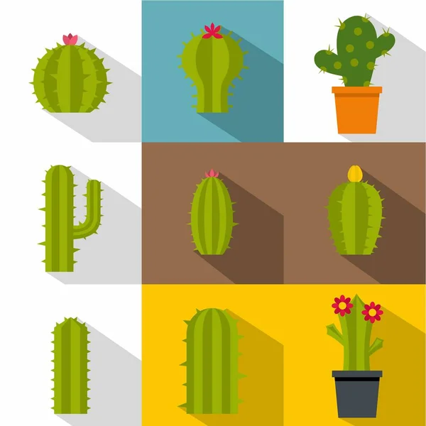 Conjunto de iconos de cactus verdes, estilo plano — Vector de stock