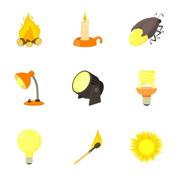 Fuente de luz iconos conjunto, estilo de dibujos animados — Archivo Imágenes Vectoriales