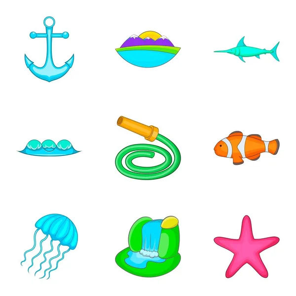 Oceano set di icone, stile cartone animato — Vettoriale Stock