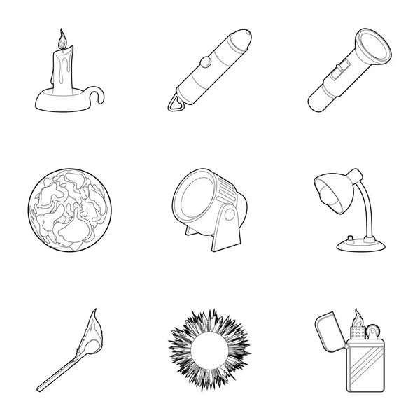 Lighting icons set, outline style — Stock Vector