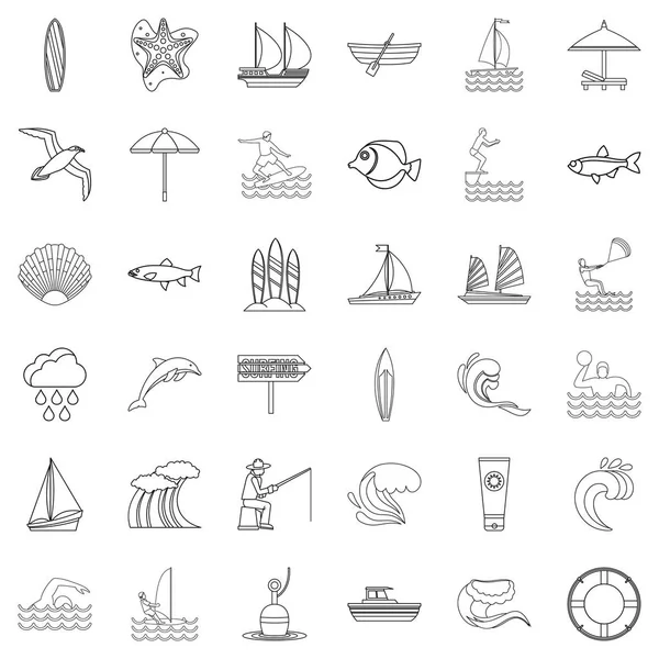 Conjunto de iconos de animales marinos, estilo de contorno — Vector de stock