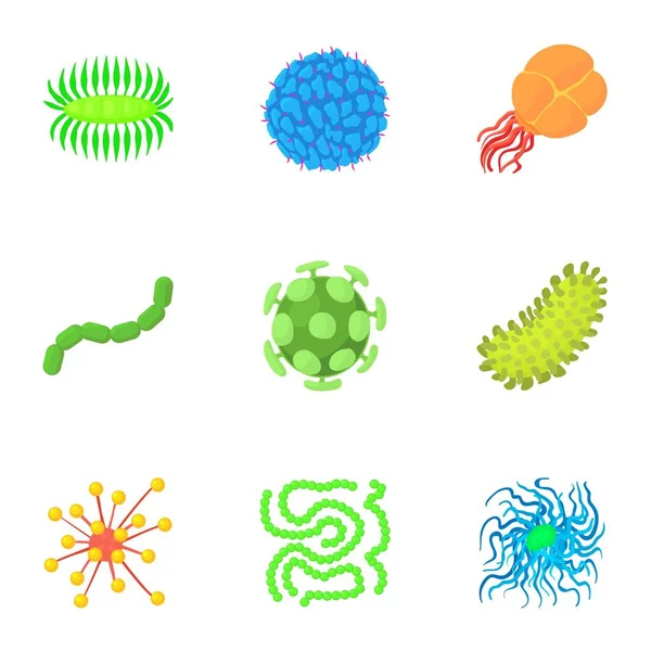 Bacteria icons set, cartoon style — Stock Vector