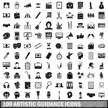 100 sanatsal rehberlik Icons set, basit tarzı 