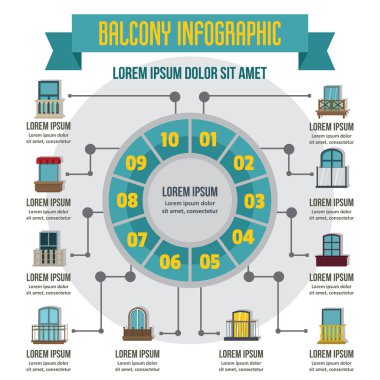 Balkon Infographic, düz stil