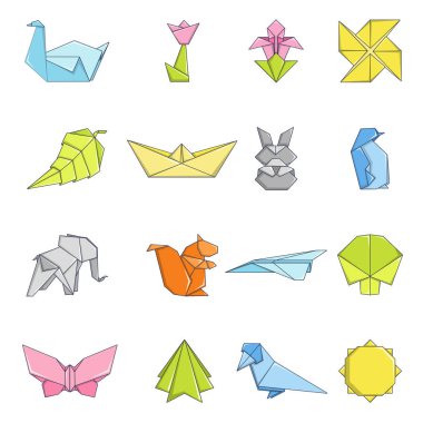 Origami Icons set, karikatür tarzı