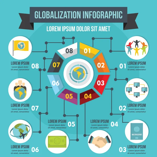 グローバル インフォ グラフィック コンセプト、フラット スタイル — ストックベクタ
