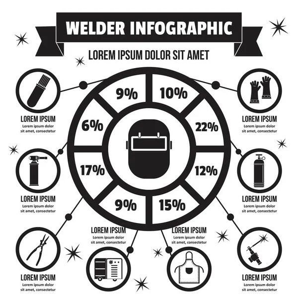 Concepto infográfico de soldador, estilo simple — Archivo Imágenes Vectoriales