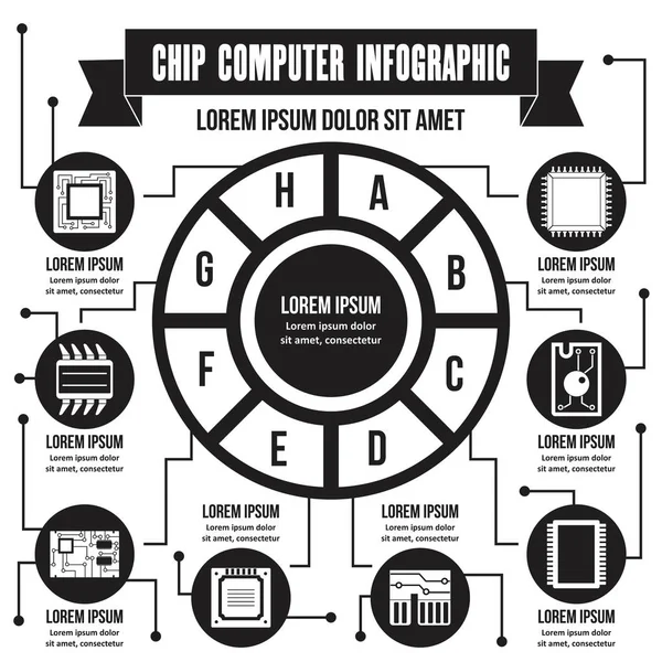 Chip conceito de infográfico de computador, estilo simples — Vetor de Stock