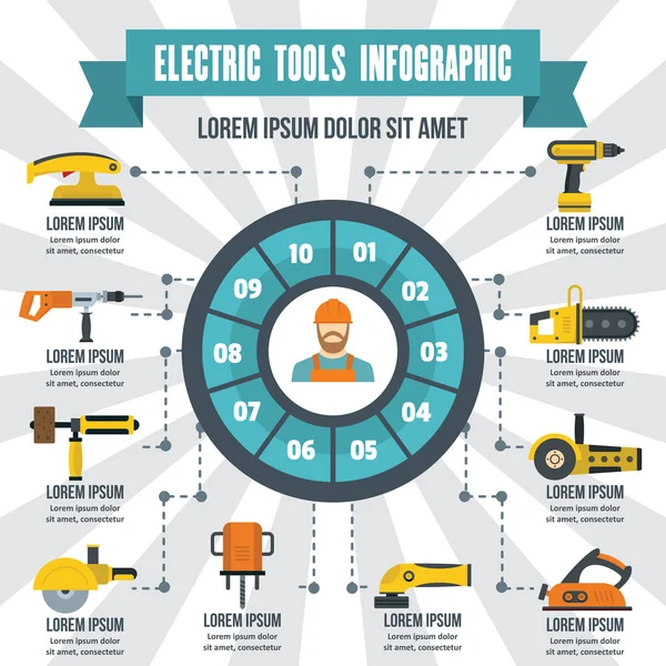 Elektrické nástroje infografiku, plochý — Stockový vektor