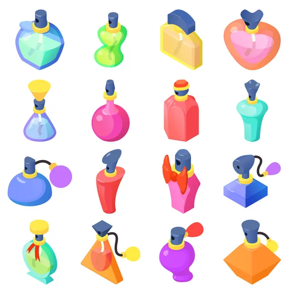 Parfümflaschen Ikonen Set, isometrischer Stil — Stockvektor