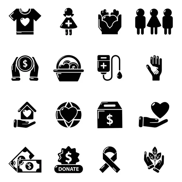Charity icons set, simple style — Stock Vector