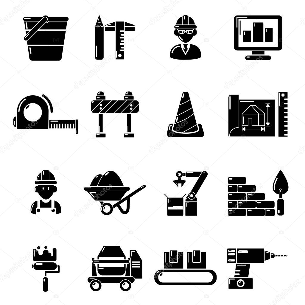 Building process icons set, simple style