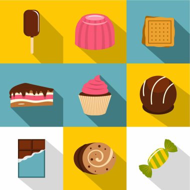 Tatlı gıda simge seti, düz stil