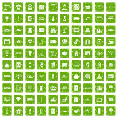 100 elektrik mühendisliği simgeler grunge yeşil ayarla