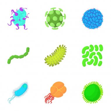Tek hücreli organizma Icons set, karikatür tarzı