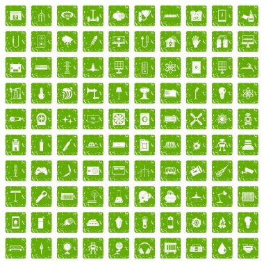 100 enerji simgeler grunge yeşil ayarla