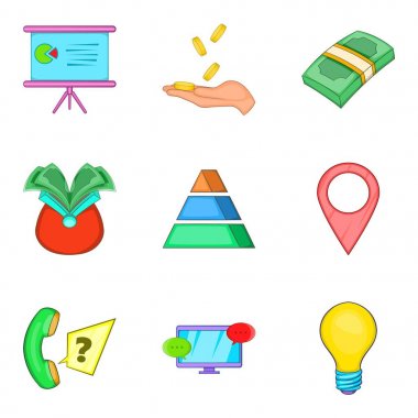 Banka müşteri destek simge seti, karikatür tarzı