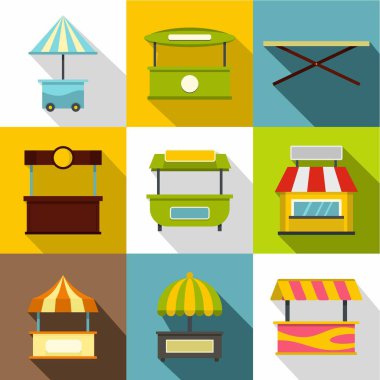 Sokak durak simge seti, düz stil