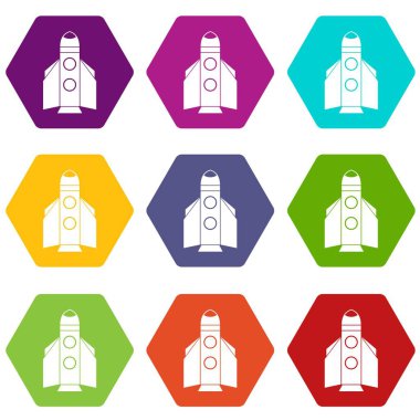 Renk altı yüzlü roket Icon set