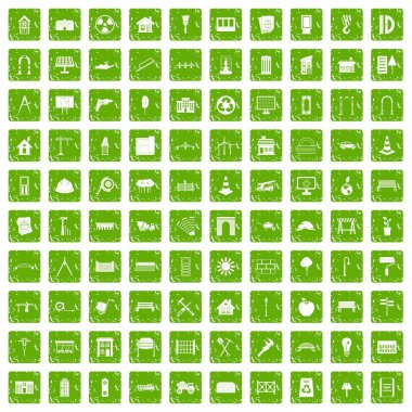 100 Mimarlık simgeler grunge yeşil ayarla