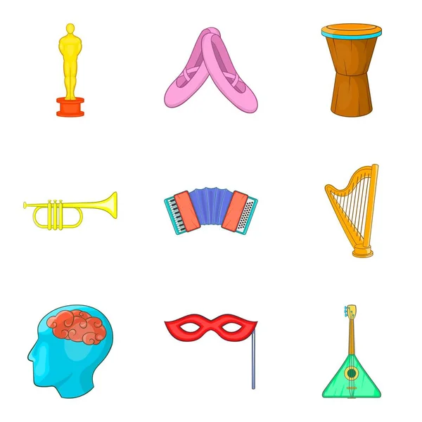 Compreender conjunto de ícones de música, estilo dos desenhos animados — Vetor de Stock