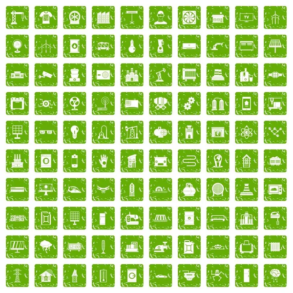 100 elektrik mühendisliği simgeler grunge yeşil ayarla