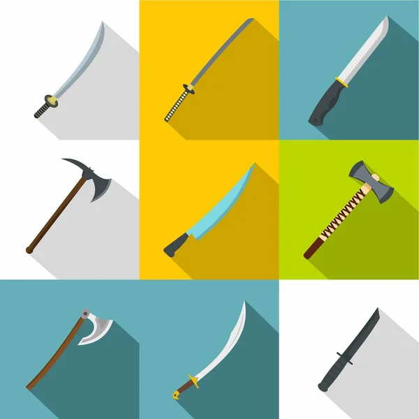 Military steel weapons icon set, flat style — Stock Vector