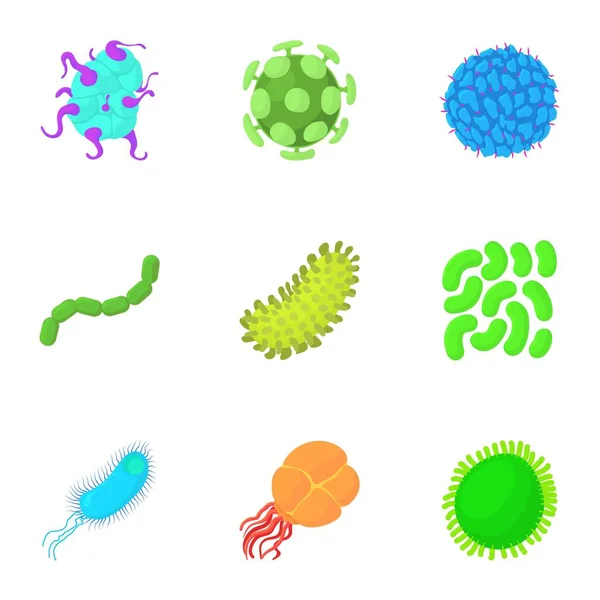Conjunto de iconos de organismo unicelular, estilo de dibujos animados — Vector de stock
