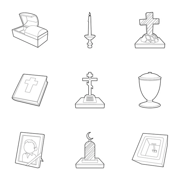 Begrafenis dienst iconen set, Kaderstijl — Stockvector