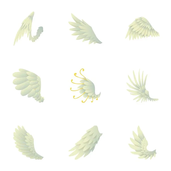 Asas de conjunto de ícones de anjo, estilo dos desenhos animados — Vetor de Stock