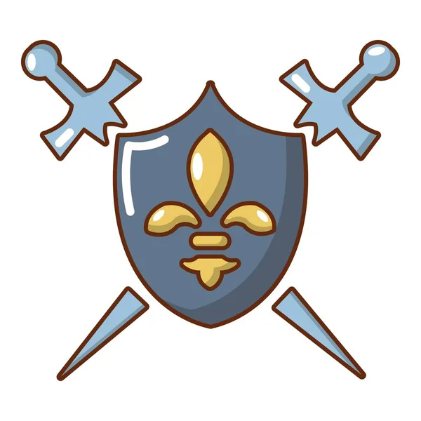Cavaleiro escudo e ícone de espadas, estilo cartoon — Vetor de Stock