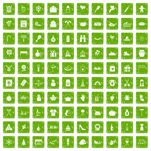 100 family tradition icons set grunge green — Stock Vector