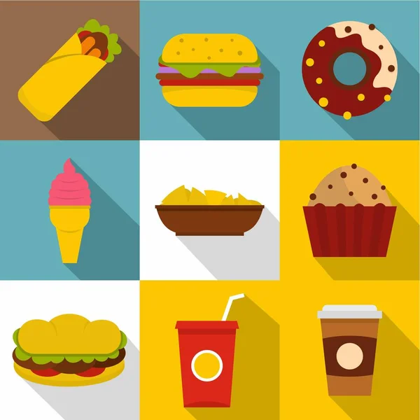 Sabroso conjunto de iconos de comida rápida, estilo plano — Vector de stock