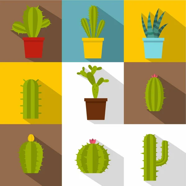 Conjunto de iconos de plantas de cactus, estilo plano — Vector de stock