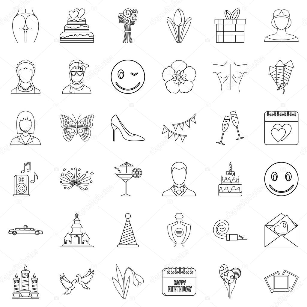 Cocktail icons set. Outline style of 36 cocktail vector icons for web isolated on white background