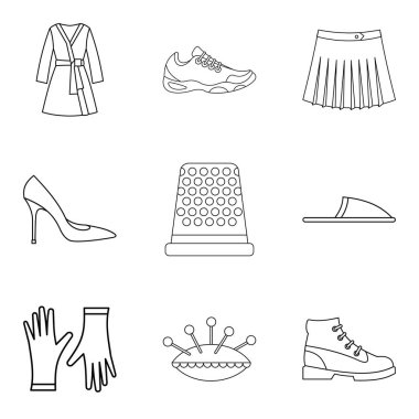 Ev giysileri simge seti, anahat stili