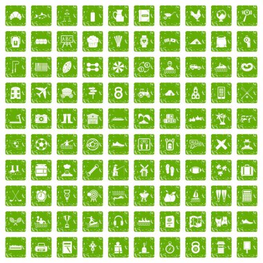 100 faaliyet simgeleri grunge yeşil ayarla