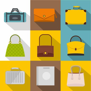 Tüm durumlarda simge seti, düz stil çanta