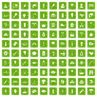 Yeşil grunge 100 yangın Icons set