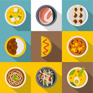 Japon restoranı simge seti, düz stil