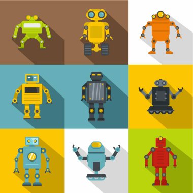 Akıllı makineler simge seti, düz stil