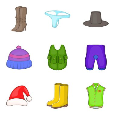 Modern giysiler simge seti, karikatür tarzı