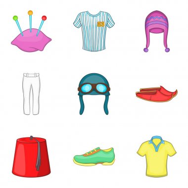 Geleneksel giysiler simge seti, karikatür tarzı