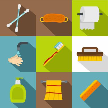 Sabah hijyen simge seti, düz stil