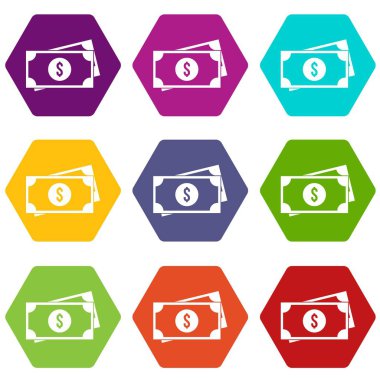 Renk altı yüzlü Amerikan dolar Icon set
