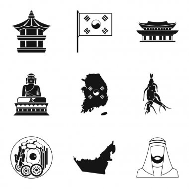 Doğu kültürü Icons set, basit tarzı