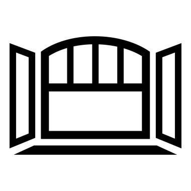 Açık yuvarlak pencere çerçevesi simgesi, basit siyah stil